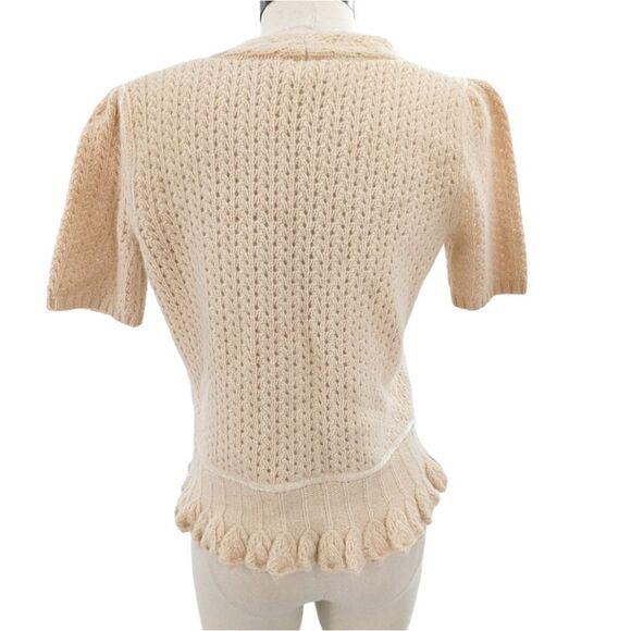 Lambs wool & angora tie front cardigan w/ velvet ribbon small #cottagecore - Picture 9 of 16